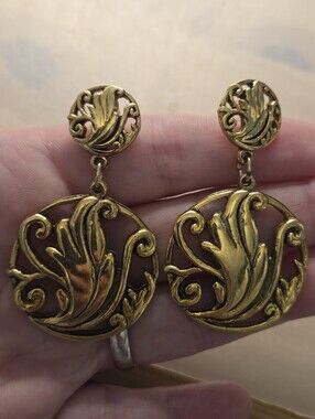 Vintage GJD Ginnie Johansen Gold Tone Scrollwork Dangle Earrings